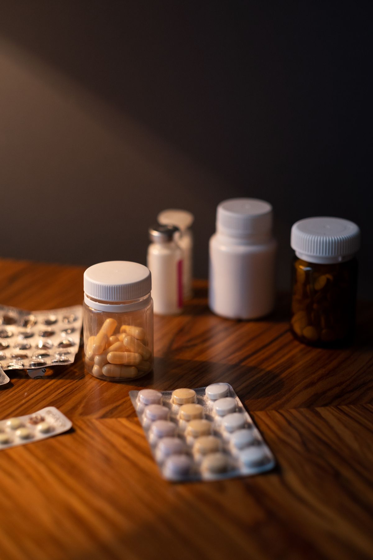 Medicine bottles on a table